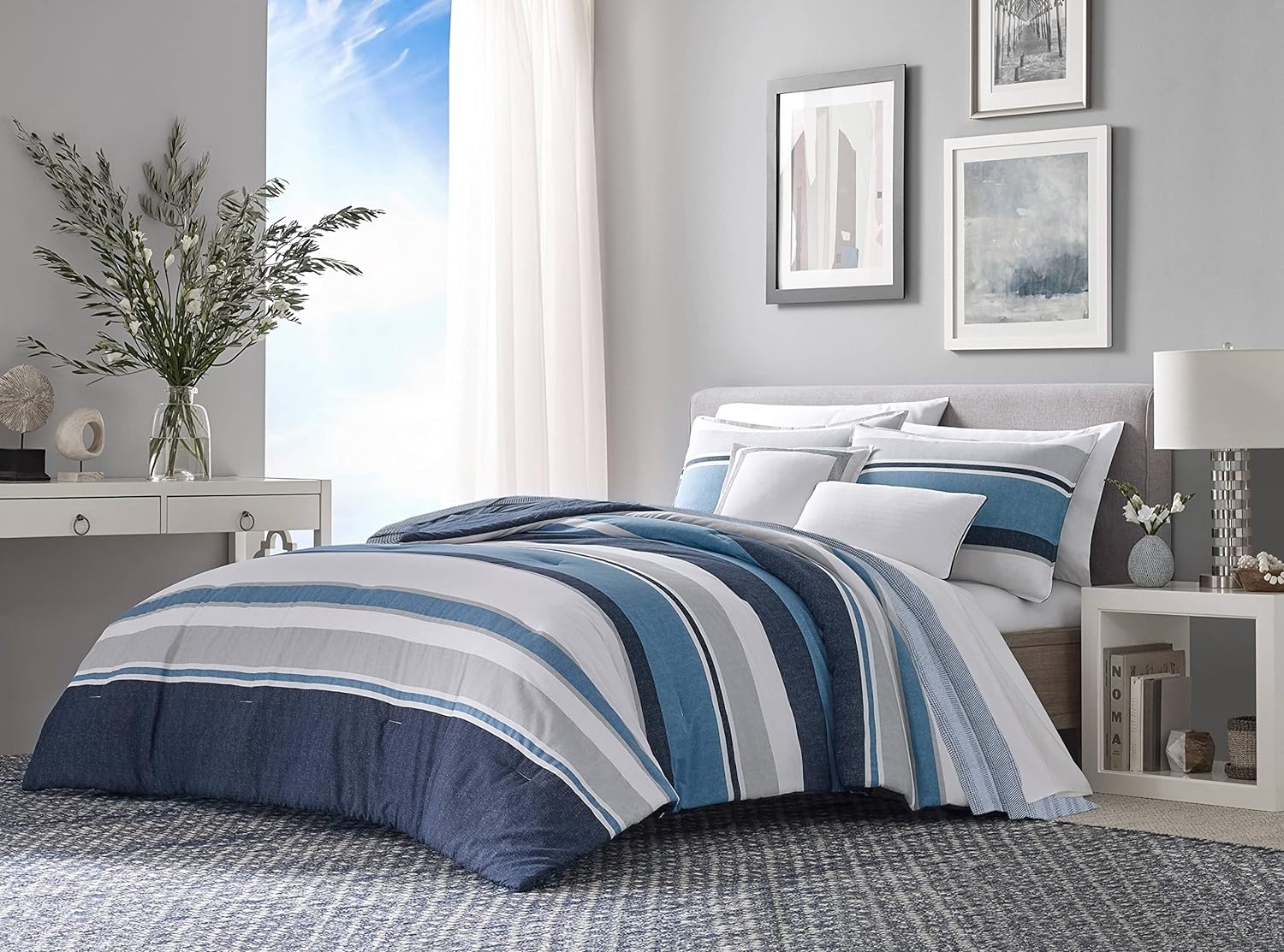 image:imageNautica Twin Blanket Soft Cotton Bedding Medium Weight for All Seasons Chevron Light Brown TwinNavy