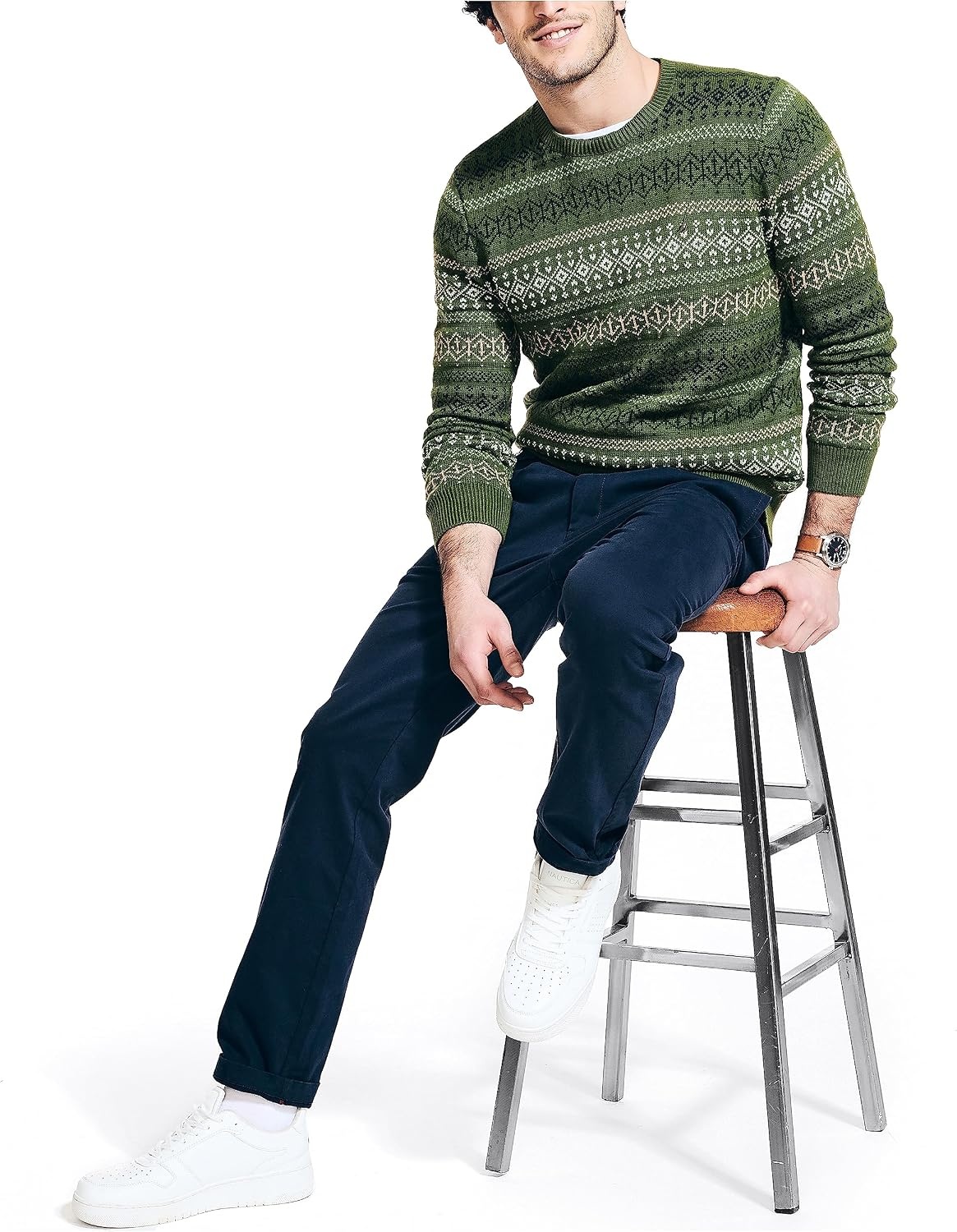 image:imageNautica Mens Nautica Fair Isle Crewneck SweaterChive