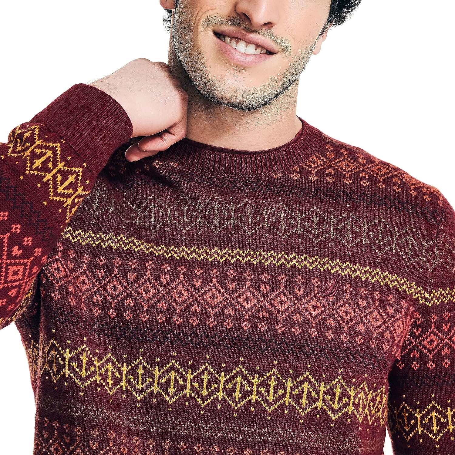 image:imageNautica Mens Nautica Fair Isle Crewneck SweaterDeep Crimson