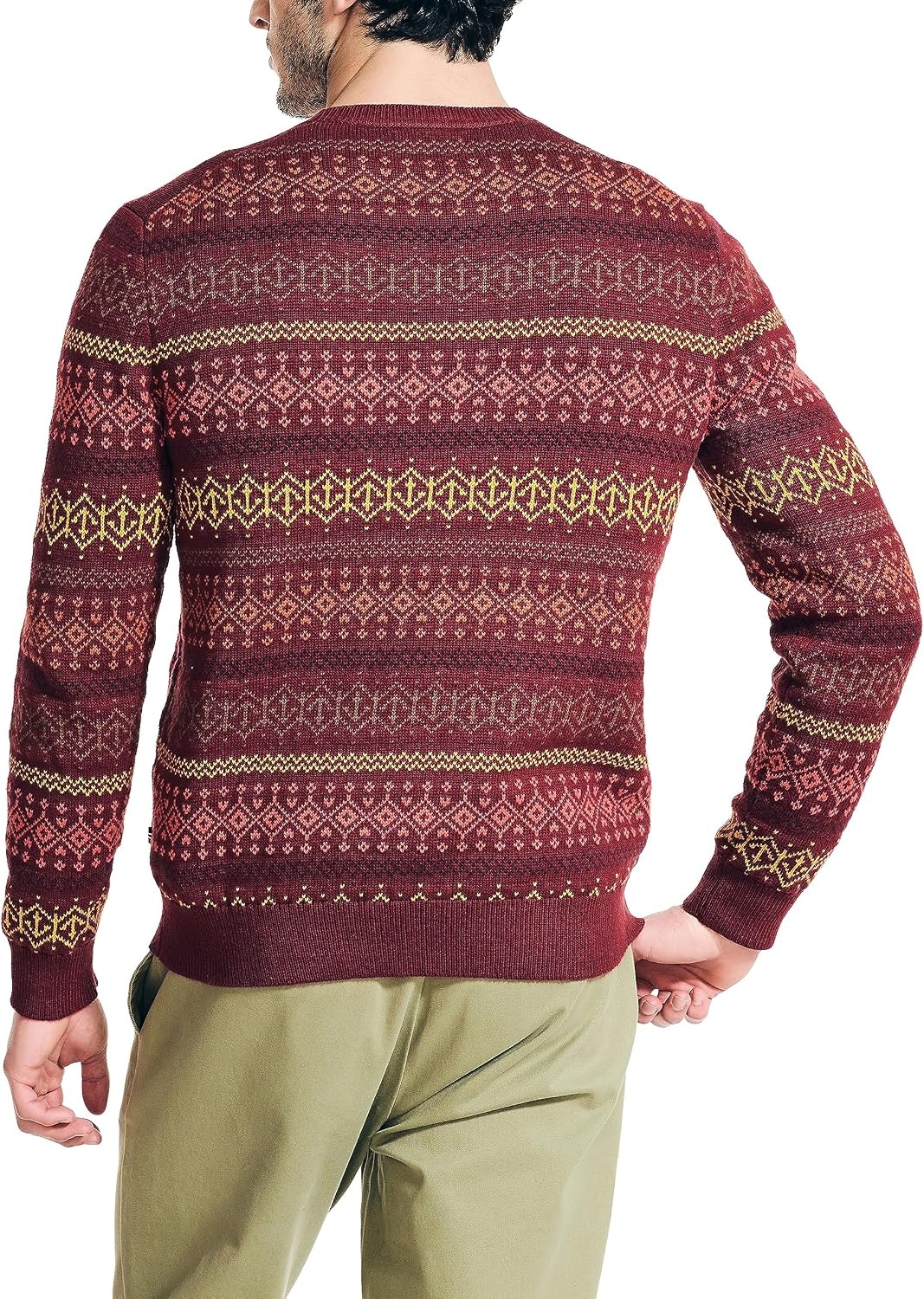 image:imageNautica Mens Nautica Fair Isle Crewneck SweaterDeep Crimson
