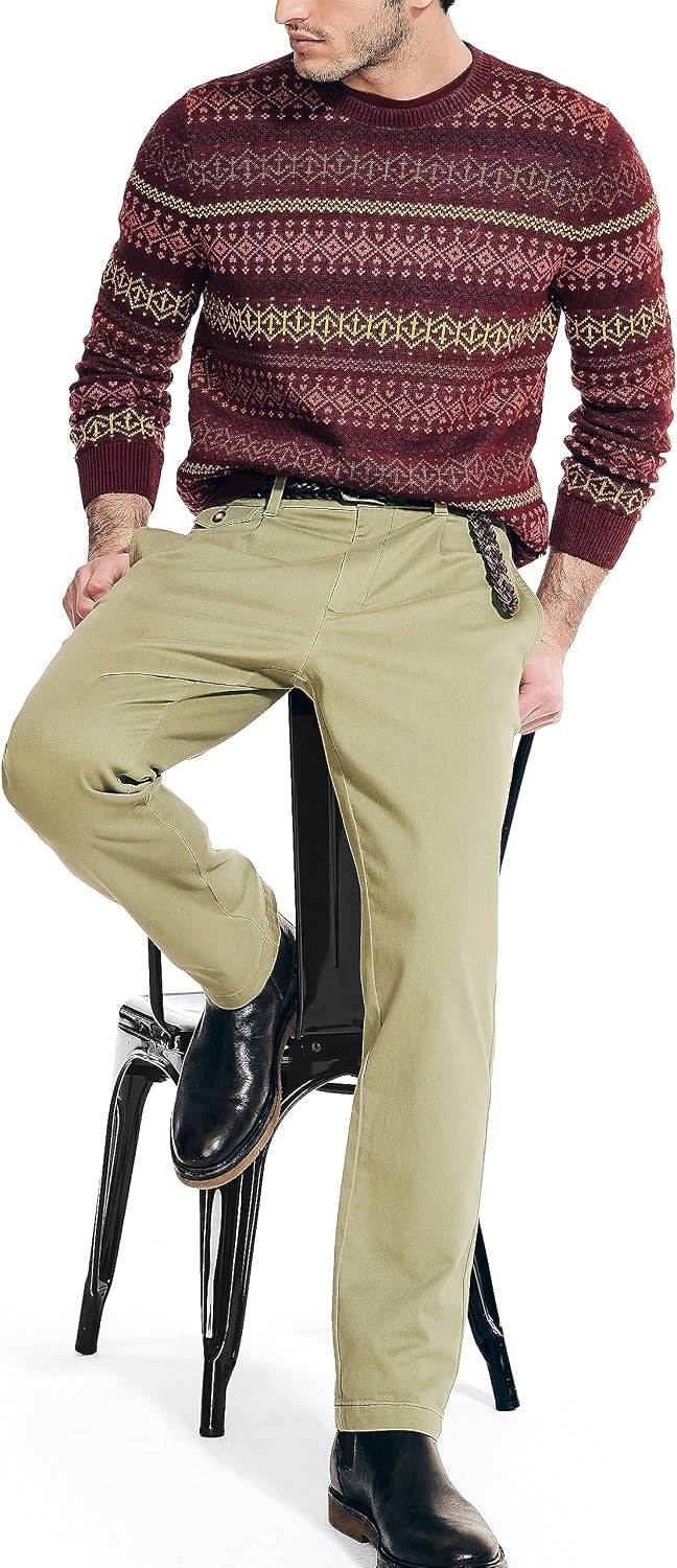 image:imageNautica Mens Nautica Fair Isle Crewneck SweaterDeep Crimson