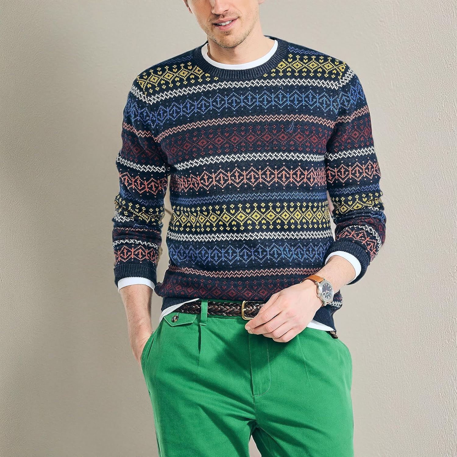 image:imageNautica Mens Nautica Fair Isle Crewneck SweaterNavy Seas