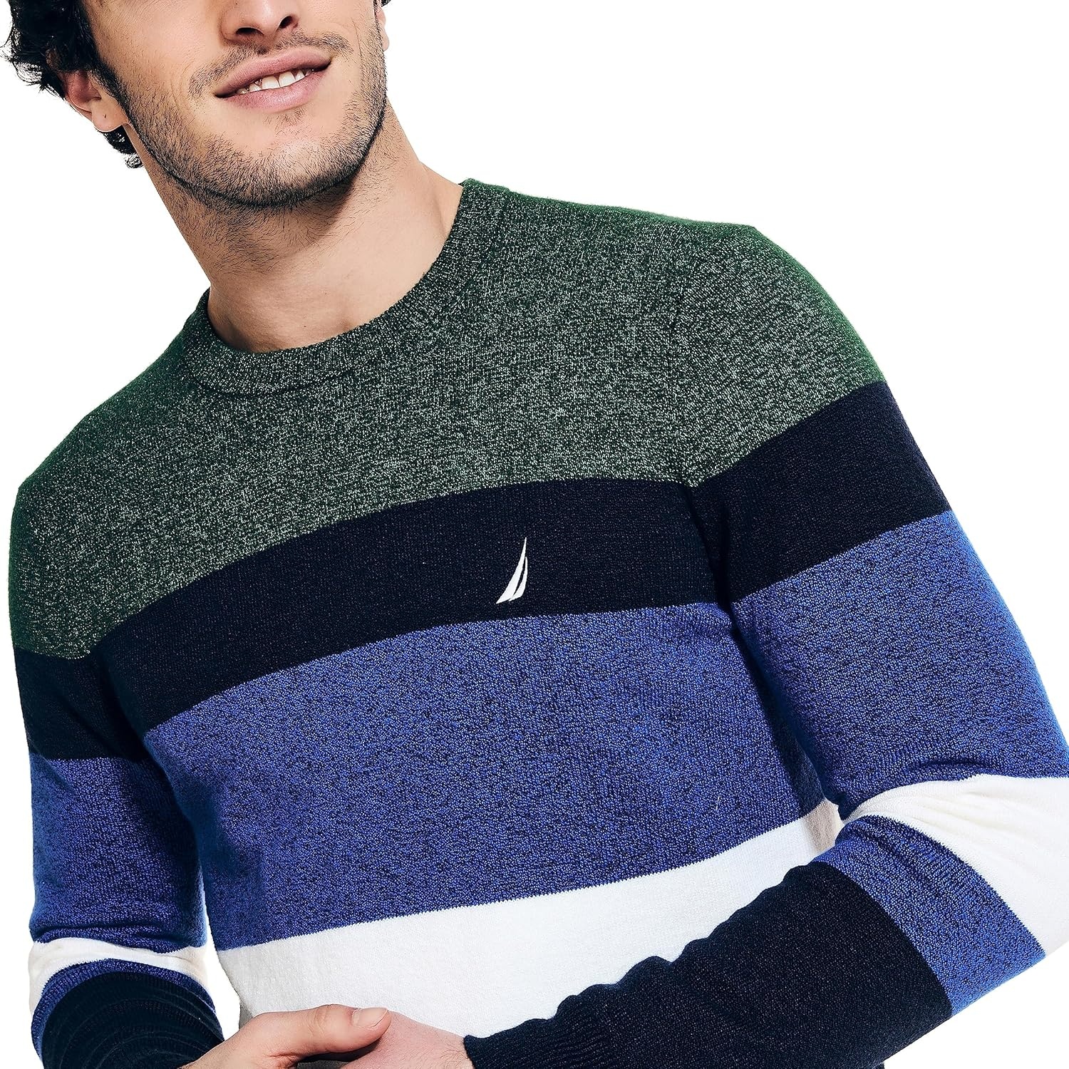 image:imageNautica Mens Nautica Sustainably Crafted Striped Textured Crewneck SweaterNavy Seas