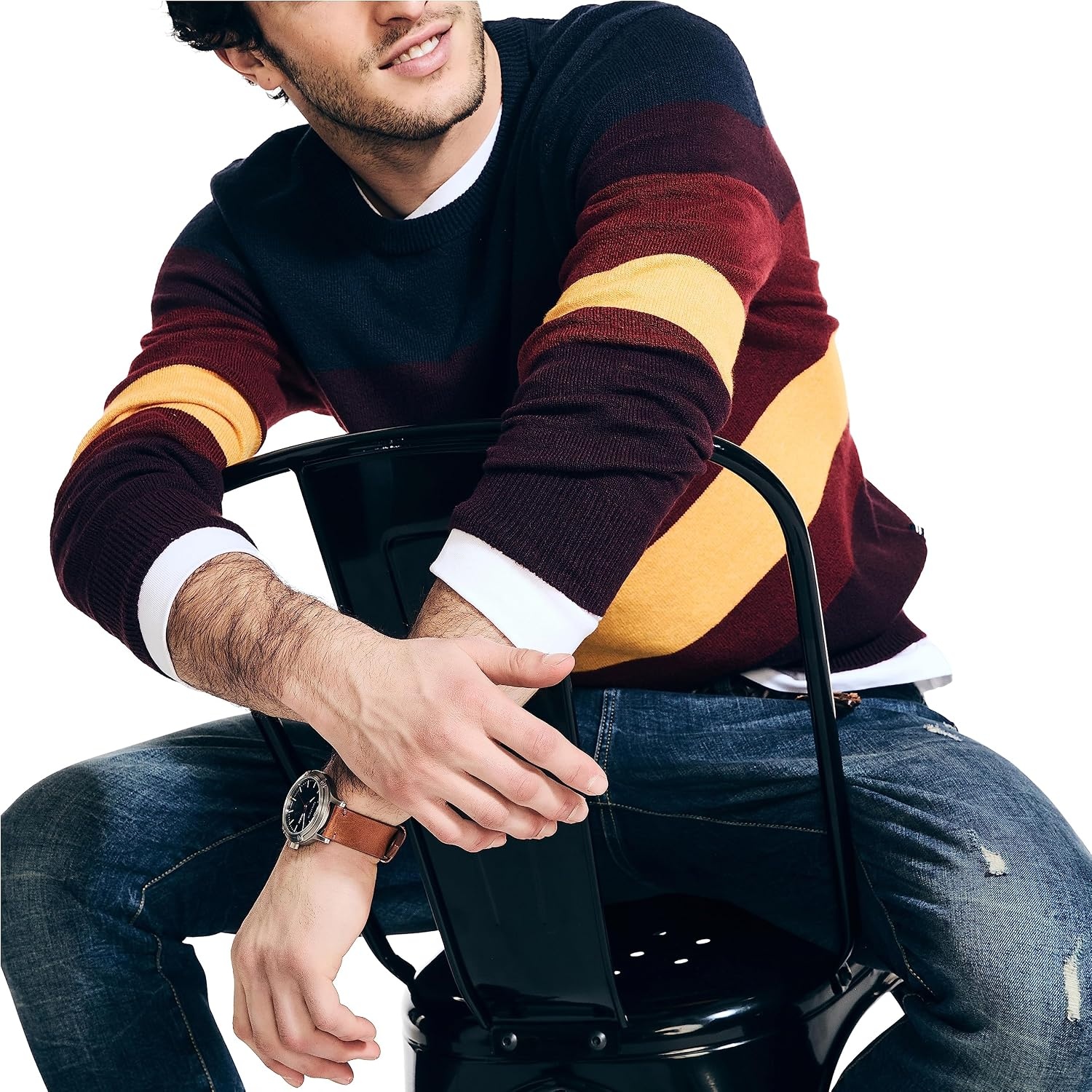 image:imageNautica Mens Nautica Sustainably Crafted Striped Textured Crewneck SweaterShipwreck Burgundy