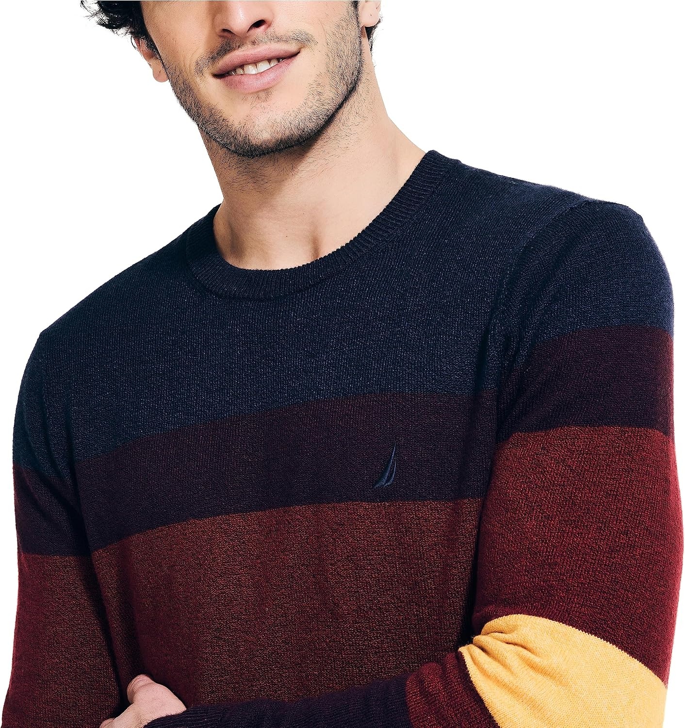 image:imageNautica Mens Nautica Sustainably Crafted Striped Textured Crewneck SweaterShipwreck Burgundy