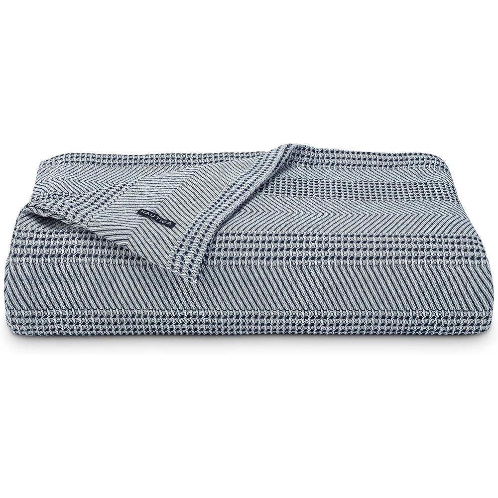 image:imageNautica Twin Blanket Soft Cotton Bedding Medium Weight for All Seasons Chevron Light Brown TwinNavy