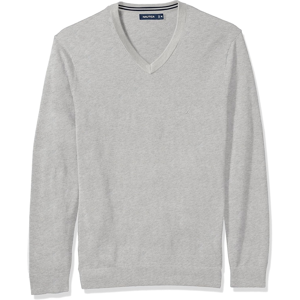 image:imageNautica Mens Long Sleeve Solid Classic VNeck SweaterGrey Heather S71051