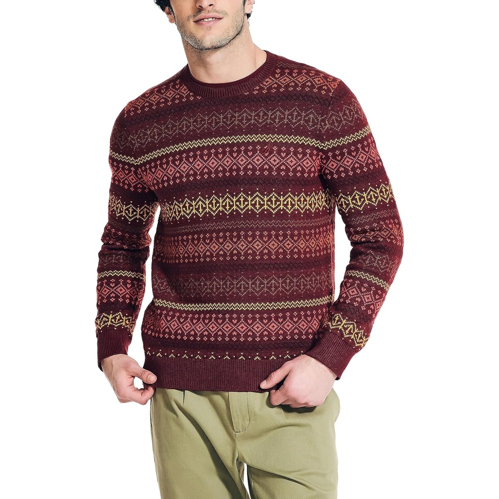 image:imageNautica Mens Nautica Fair Isle Crewneck SweaterDeep Crimson