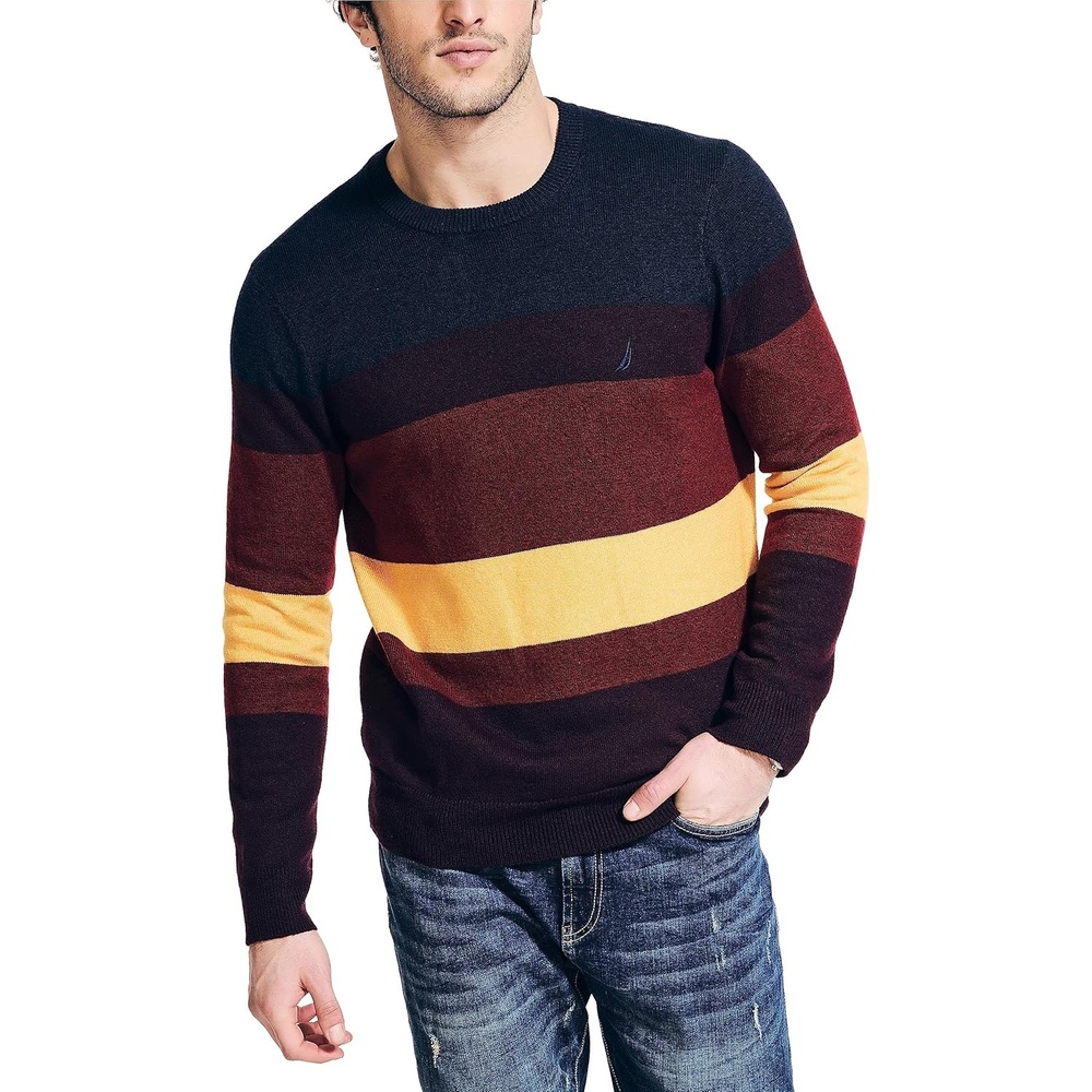 image:imageNautica Mens Nautica Sustainably Crafted Striped Textured Crewneck SweaterShipwreck Burgundy
