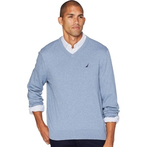Nautica Men’s Long Sleeve Solid Classic V-Neck Sweater(Deep Anchor Heather)