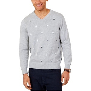 Nautica Men’s Long Sleeve Solid Classic V-Neck Sweater(Grey Heather)