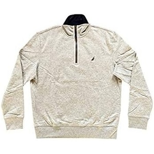 Nautica Men’s Nautica Men’s Quarter-zip Sweater(Grey Heather/Navy)