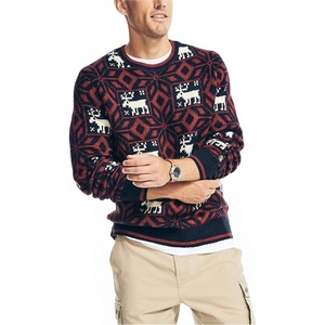 Nautica Men’s Reissue Printed Jacquard Crewneck Sweater(Navy)