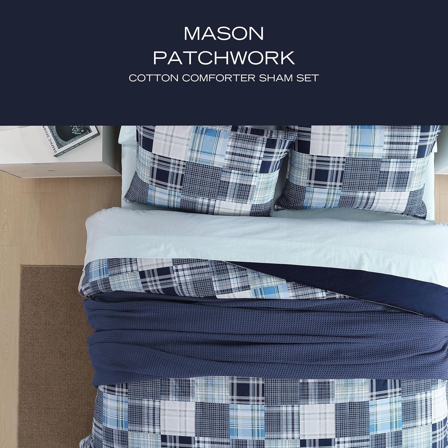 image:imageNautica TwinTwin XL Comforter Set Cotton Bedding with Matching Sham Patchwork Print Bed Set Medium Weight for Year Round Use Dorm Essentials Mason BlueMason Blue