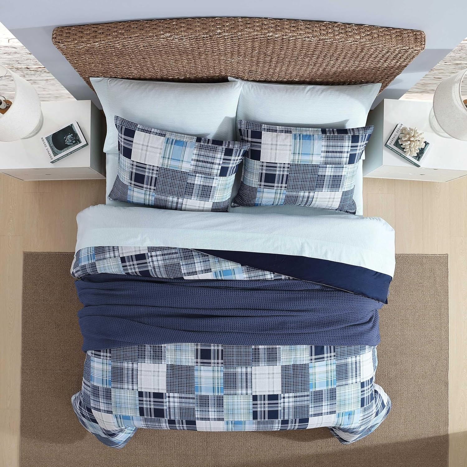 image:imageNautica TwinTwin XL Comforter Set Cotton Bedding with Matching Sham Patchwork Print Bed Set Medium Weight for Year Round Use Dorm Essentials Mason BlueMason Blue
