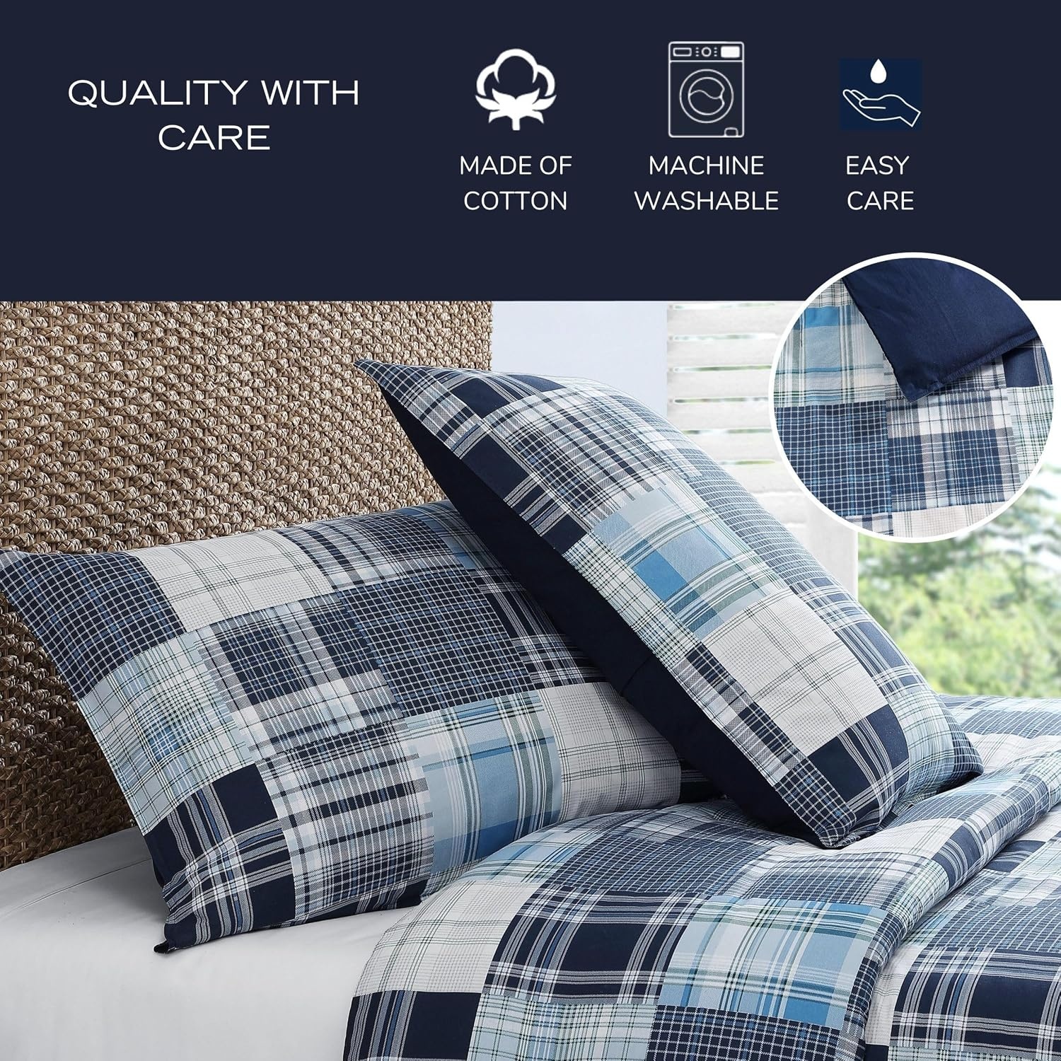 image:imageNautica TwinTwin XL Comforter Set Cotton Bedding with Matching Sham Patchwork Print Bed Set Medium Weight for Year Round Use Dorm Essentials Mason BlueMason Blue