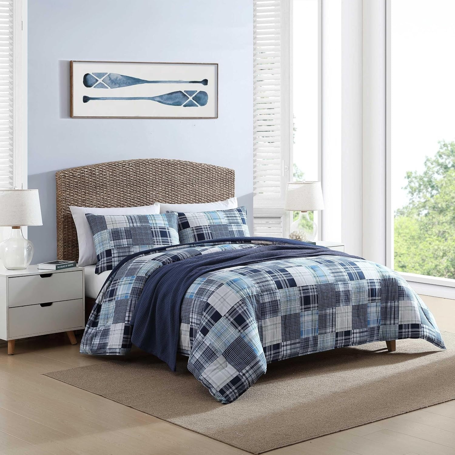 image:imageNautica TwinTwin XL Comforter Set Cotton Bedding with Matching Sham Patchwork Print Bed Set Medium Weight for Year Round Use Dorm Essentials Mason BlueMason Blue