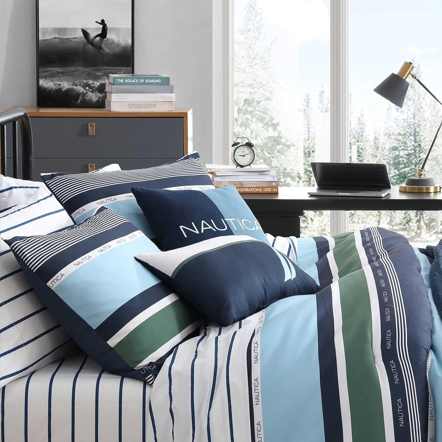 image:imageNautica TwinTwin XL Comforter Set Cotton Bedding with Matching Sham Patchwork Print Bed Set Medium Weight for Year Round Use Dorm Essentials Mason BlueElliot Blue