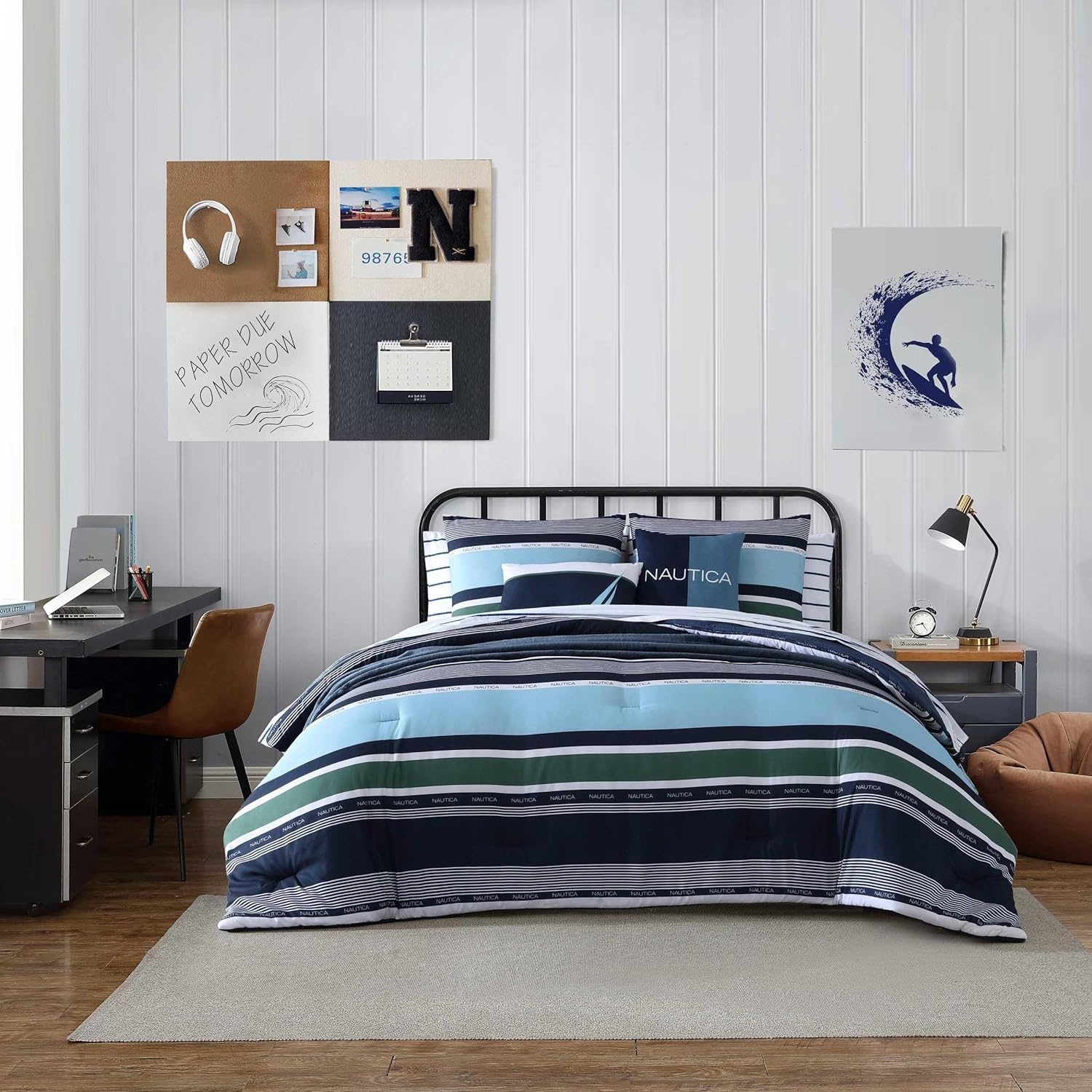 image:imageNautica TwinTwin XL Comforter Set Cotton Bedding with Matching Sham Patchwork Print Bed Set Medium Weight for Year Round Use Dorm Essentials Mason BlueElliot Blue