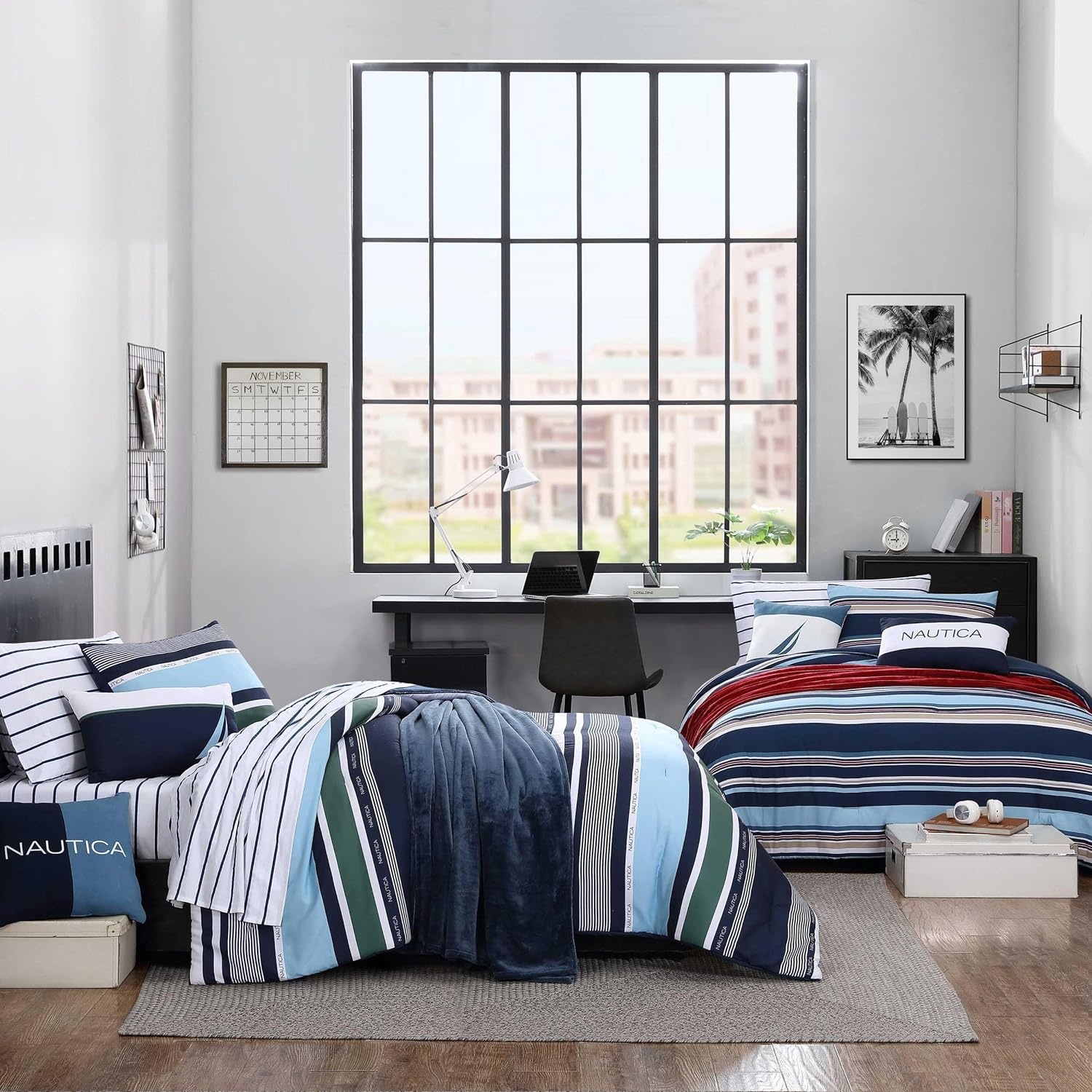 image:imageNautica TwinTwin XL Comforter Set Cotton Bedding with Matching Sham Patchwork Print Bed Set Medium Weight for Year Round Use Dorm Essentials Mason BlueElliot Blue