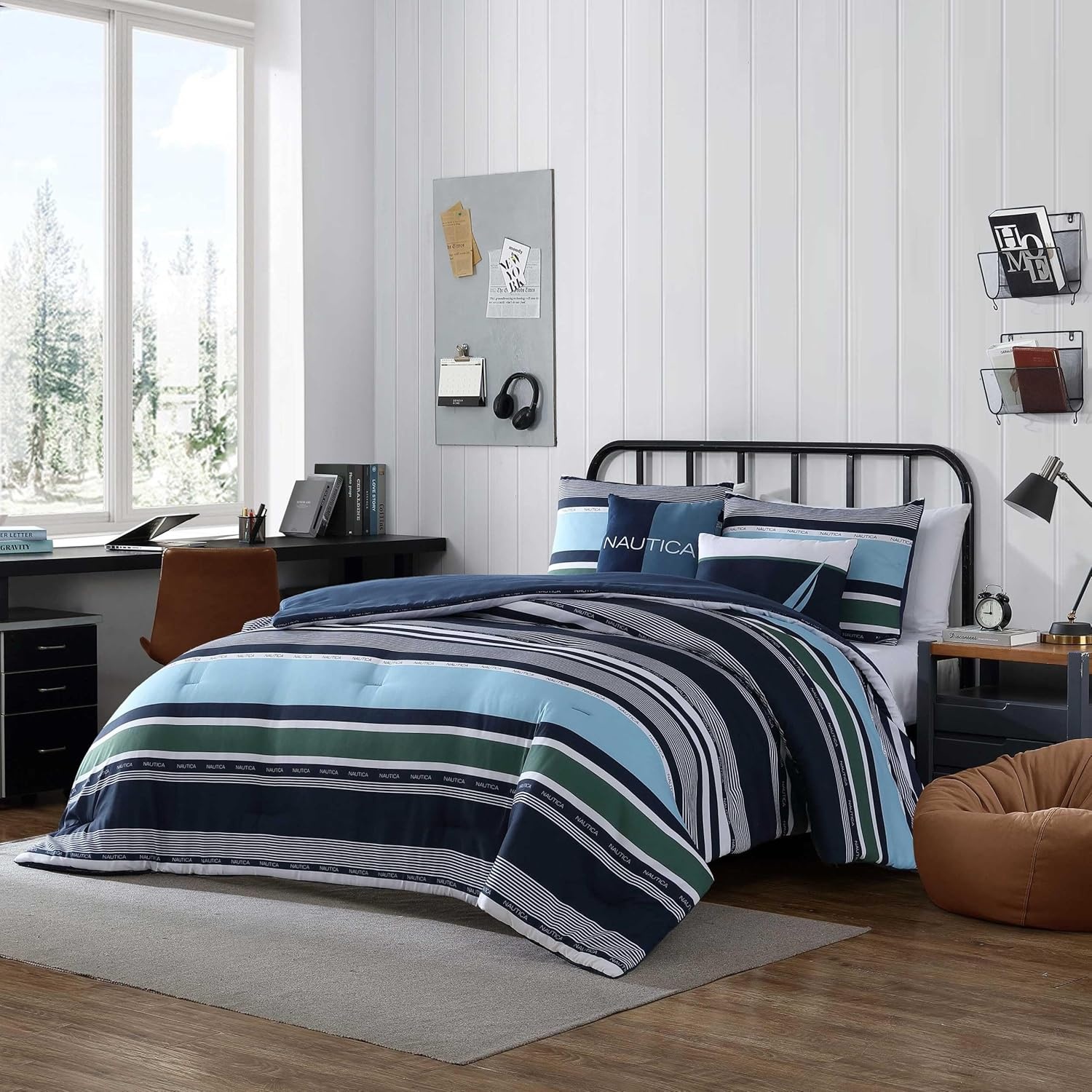 image:imageNautica TwinTwin XL Comforter Set Cotton Bedding with Matching Sham Patchwork Print Bed Set Medium Weight for Year Round Use Dorm Essentials Mason BlueElliot Blue