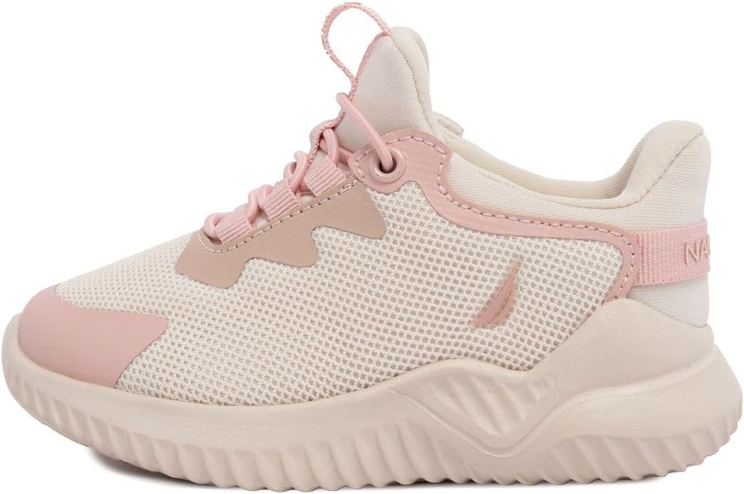 image:imageNautica Girls Toddler Knit SlipOn Sneakers with Max Comfort Sole Bungee Closure Tennis Running Shoes for School and Play ToddlerLittle KidBone Tan Pink