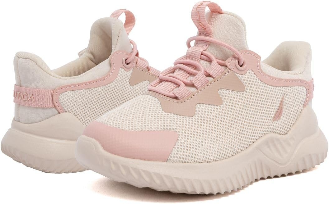 image:imageNautica Girls Toddler Knit SlipOn Sneakers with Max Comfort Sole Bungee Closure Tennis Running Shoes for School and Play ToddlerLittle KidBone Tan Pink