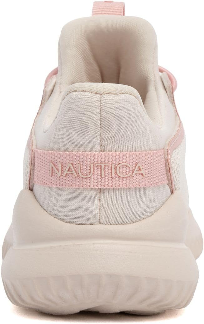 image:imageNautica Girls Toddler Knit SlipOn Sneakers with Max Comfort Sole Bungee Closure Tennis Running Shoes for School and Play ToddlerLittle KidBone Tan Pink