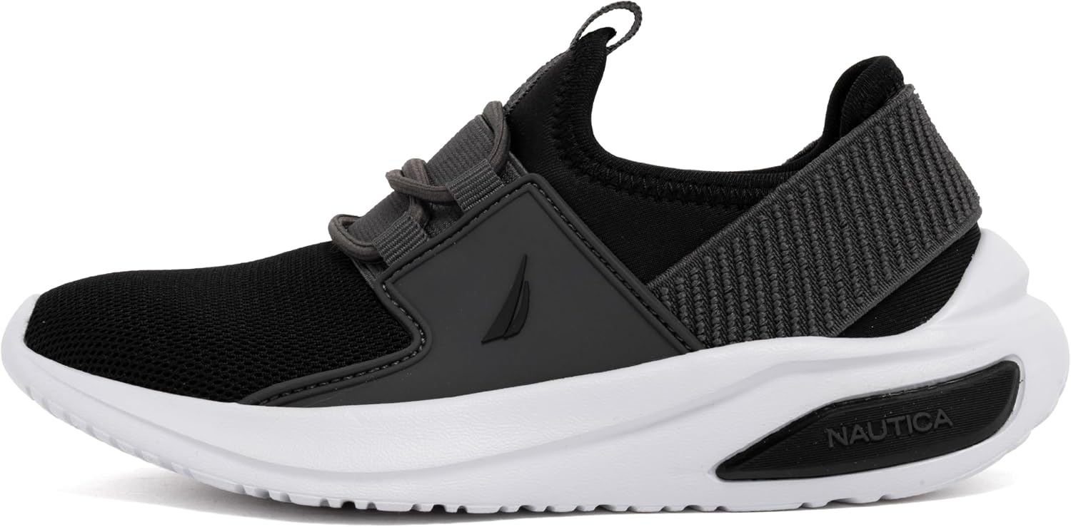 image:imageNautica Kids Athletic SlipOn Sneakers Comfortable Bungee Running Shoes for Boys and Girls Stylish and Supportive Footwear for Active Kids Big KidLittle KidToddlerBlack Grey