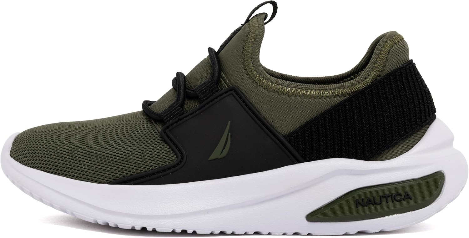 image:imageNautica Kids Athletic SlipOn Sneakers Comfortable Bungee Running Shoes for Boys and Girls Stylish and Supportive Footwear for Active Kids Big KidLittle KidToddlerOlive Black