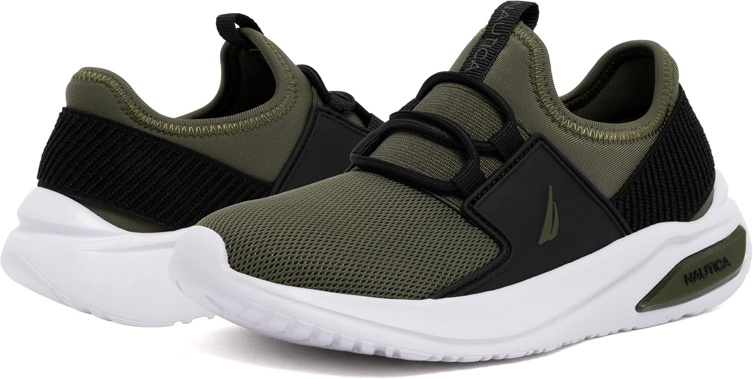 image:imageNautica Kids Athletic SlipOn Sneakers Comfortable Bungee Running Shoes for Boys and Girls Stylish and Supportive Footwear for Active Kids Big KidLittle KidToddlerOlive Black
