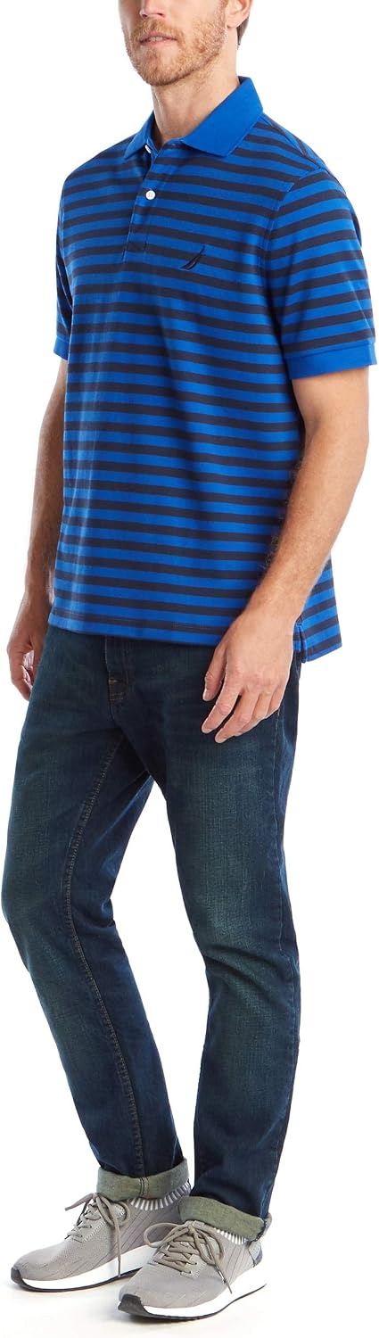 image:imageNautica Mens Classic Fit 100 Cotton Soft Short Sleeve Stripe Polo ShirtBright Cobalt