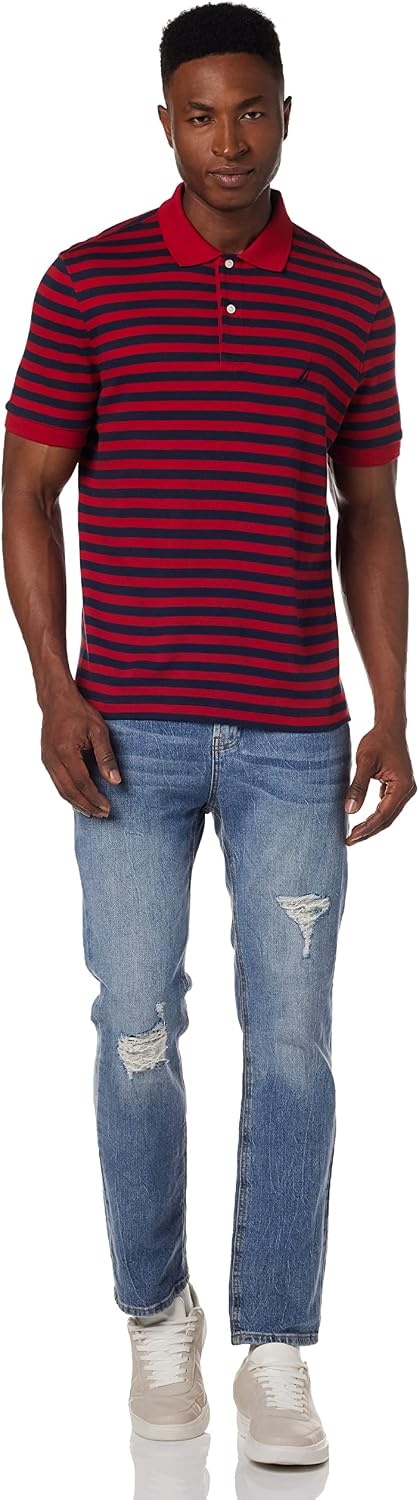 image:imageNautica Mens Classic Fit 100 Cotton Soft Short Sleeve Stripe Polo ShirtNautica Red