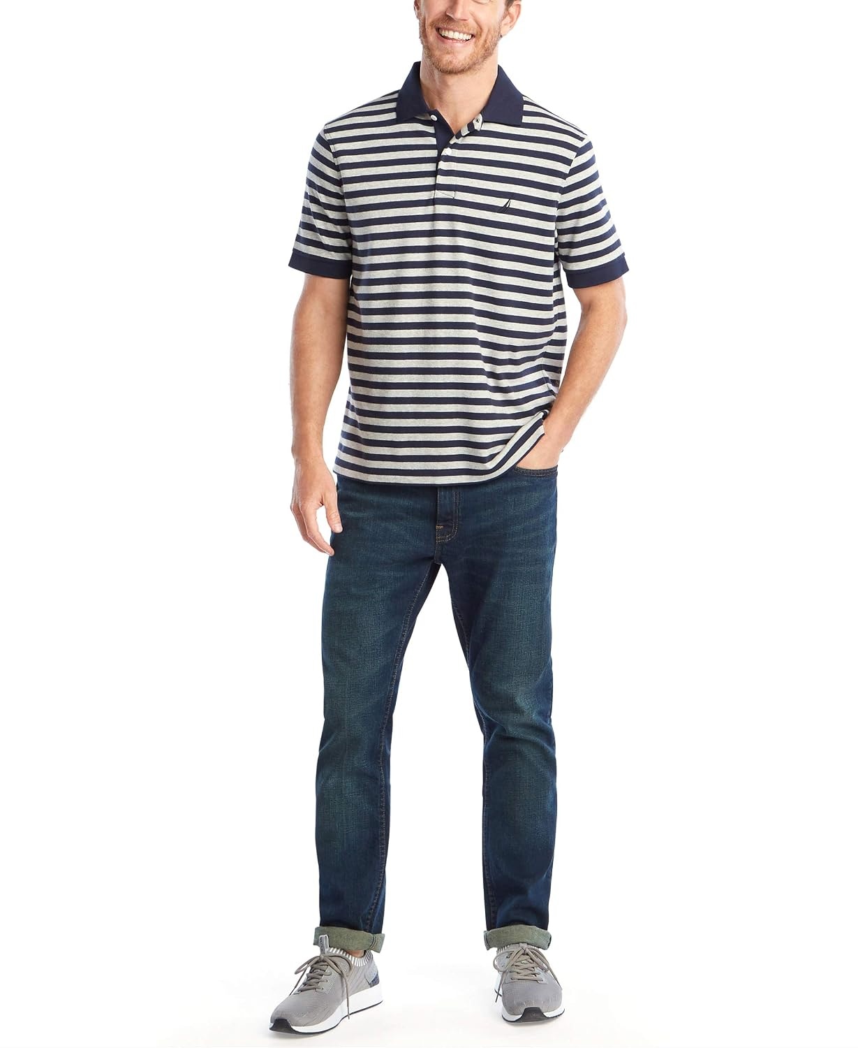 image:imageNautica Mens Classic Fit 100 Cotton Soft Short Sleeve Stripe Polo ShirtNavy