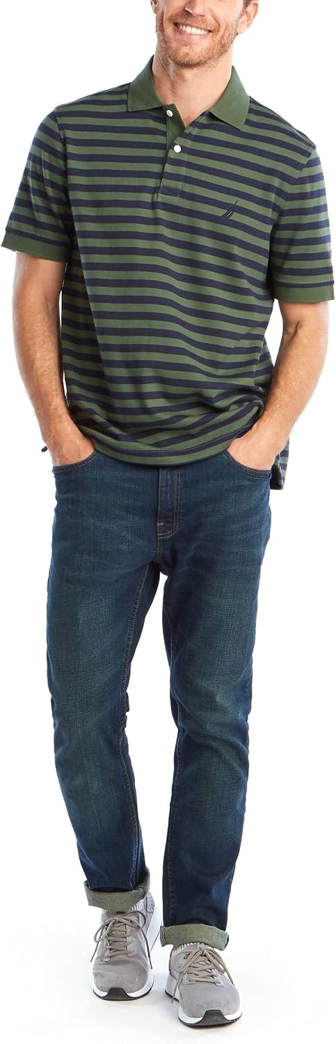 image:imageNautica Mens Classic Fit 100 Cotton Soft Short Sleeve Stripe Polo ShirtPine Forest
