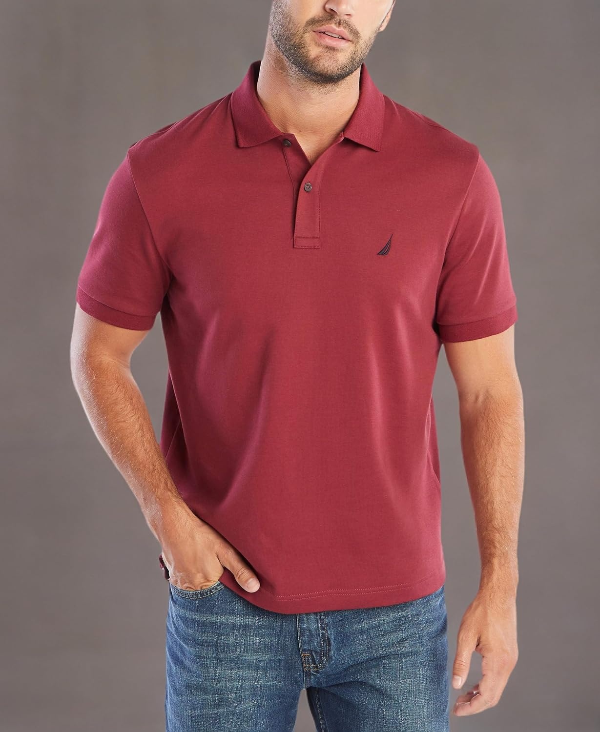 image:imageNautica Mens Classic Fit Short Sleeve Dual Tipped Collar Polo ShirtBarolo Solid