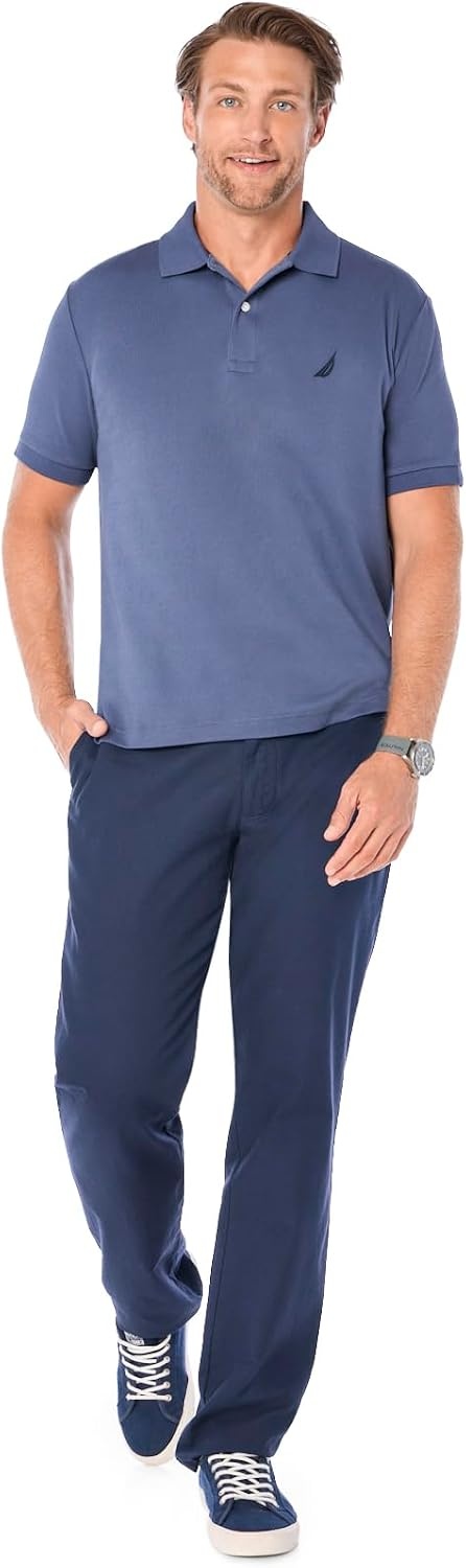 image:imageNautica Mens Classic Fit Short Sleeve Dual Tipped Collar Polo ShirtBlue Indigo Solid