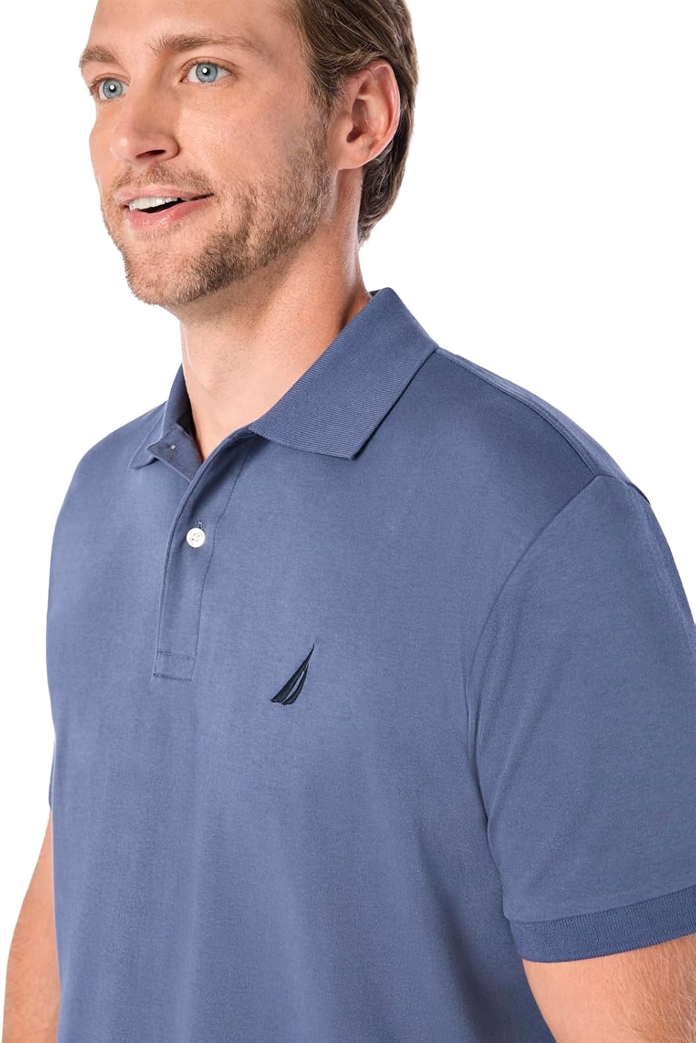 image:imageNautica Mens Classic Fit Short Sleeve Dual Tipped Collar Polo ShirtBlue Indigo Solid