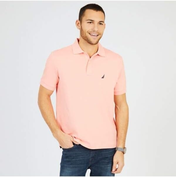 image:imageNautica Mens Classic Fit Short Sleeve Dual Tipped Collar Polo ShirtCoral Sands