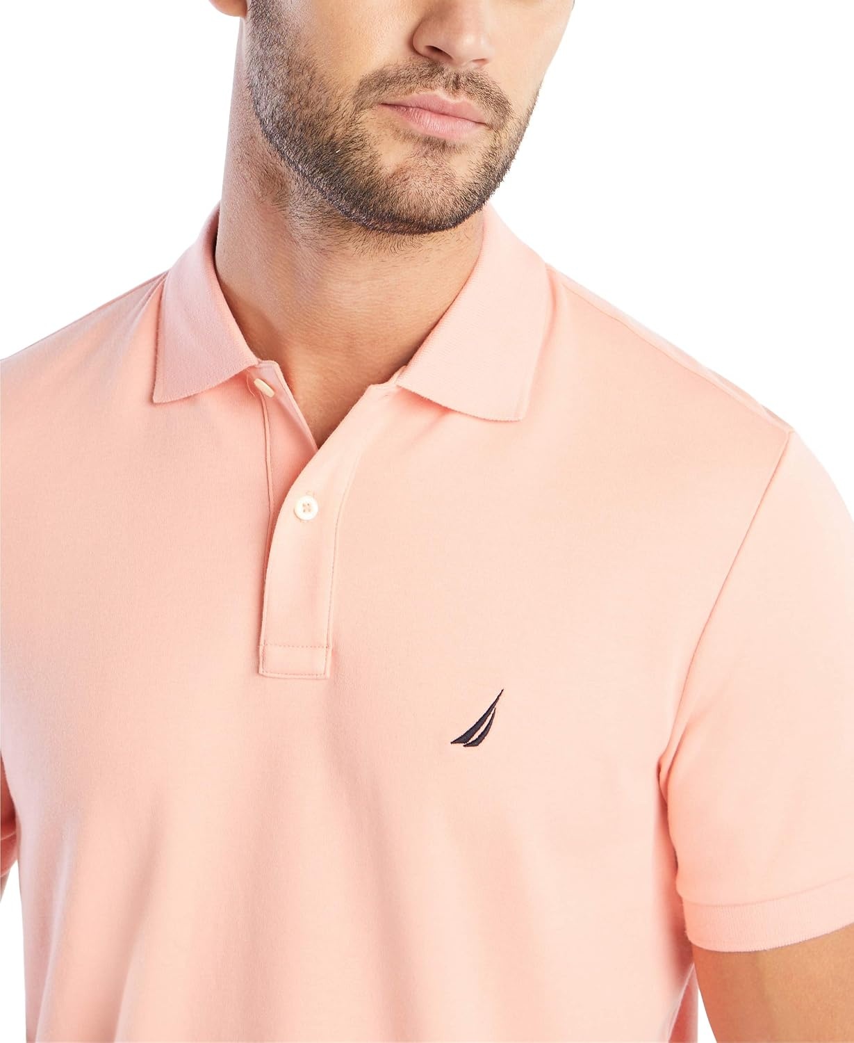 image:imageNautica Mens Classic Fit Short Sleeve Dual Tipped Collar Polo ShirtCoral Sands Solid