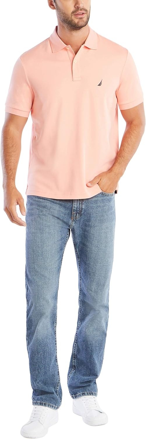 image:imageNautica Mens Classic Fit Short Sleeve Dual Tipped Collar Polo ShirtCoral Sands Solid