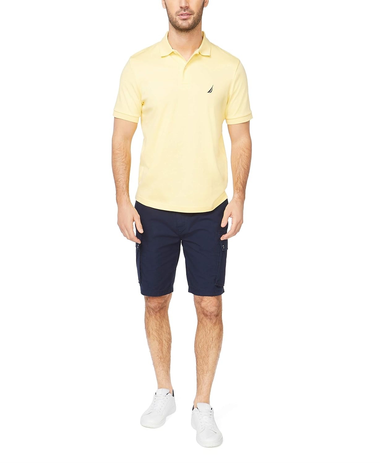 image:imageNautica Mens Classic Fit Short Sleeve Dual Tipped Collar Polo ShirtCorn Solid