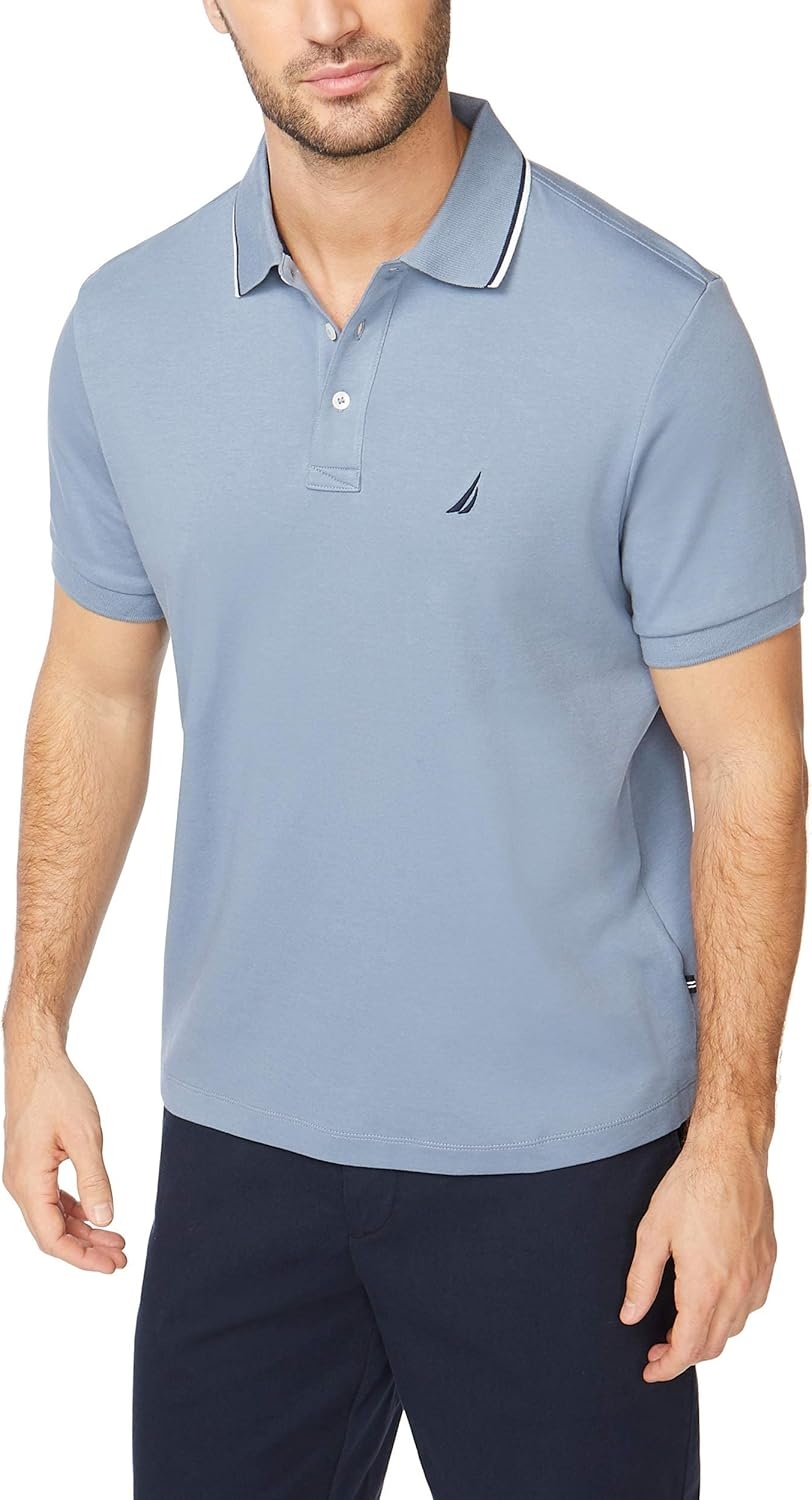 image:imageNautica Mens Classic Fit Short Sleeve Dual Tipped Collar Polo ShirtLake City Blue