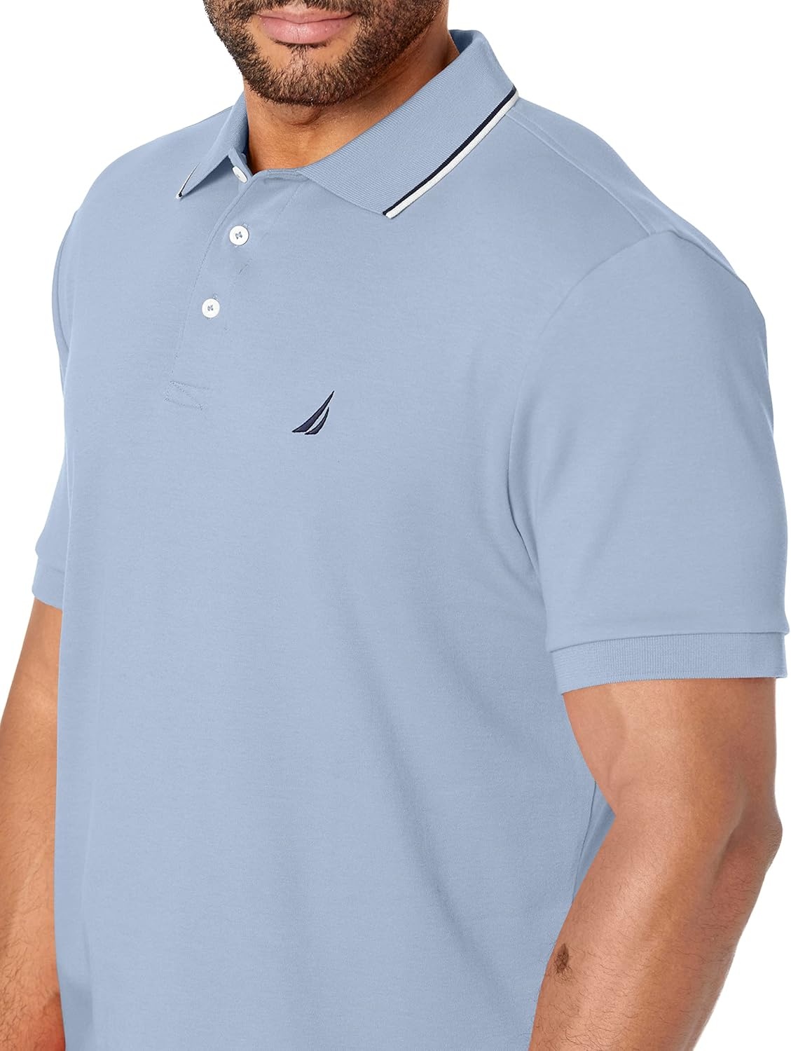 image:imageNautica Mens Classic Fit Short Sleeve Dual Tipped Collar Polo ShirtLake City Blue