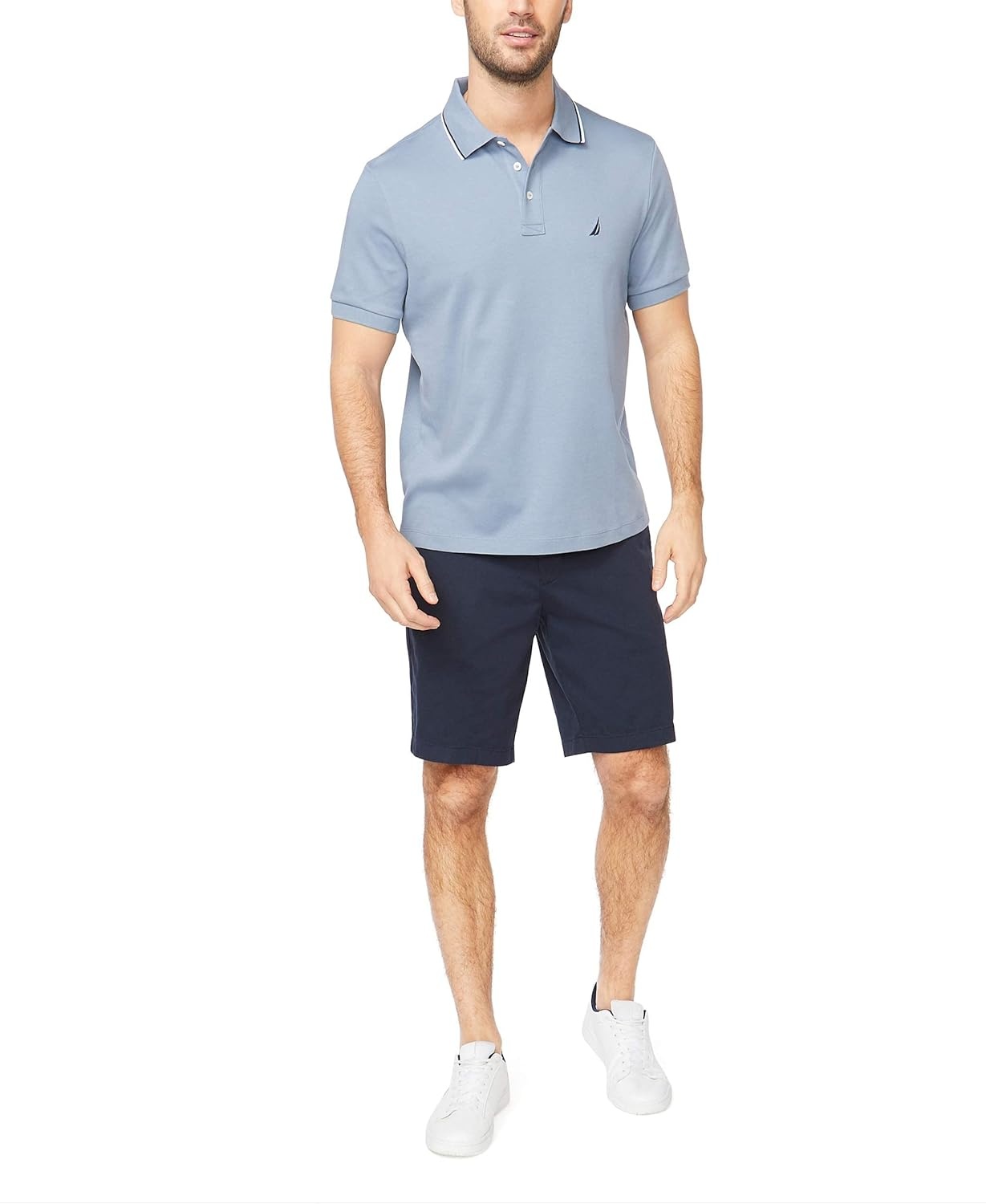 image:imageNautica Mens Classic Fit Short Sleeve Dual Tipped Collar Polo ShirtLake City Blue