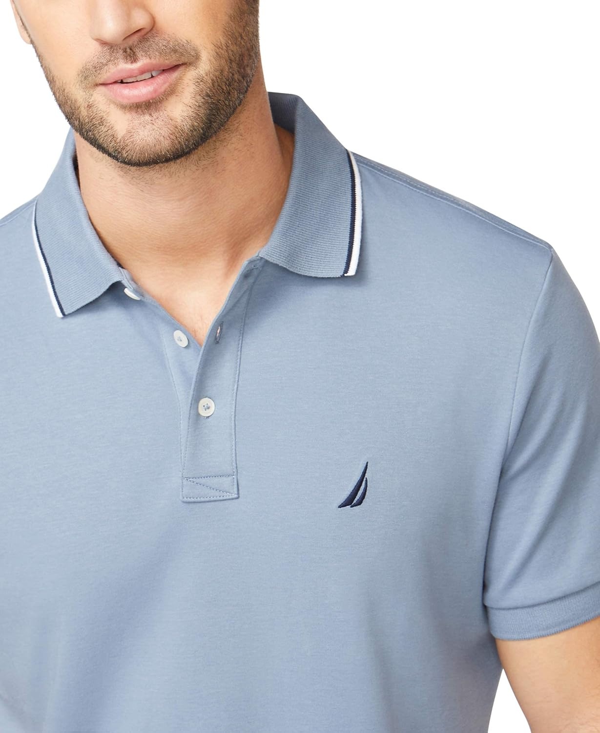 image:imageNautica Mens Classic Fit Short Sleeve Dual Tipped Collar Polo ShirtLake City Blue