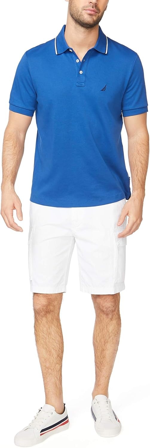 image:imageNautica Mens Classic Fit Short Sleeve Dual Tipped Collar Polo ShirtMonaco Blue
