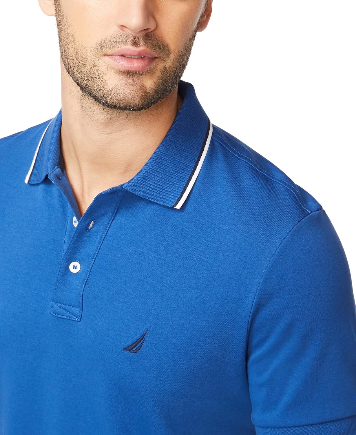 image:imageNautica Mens Classic Fit Short Sleeve Dual Tipped Collar Polo ShirtMonaco Blue