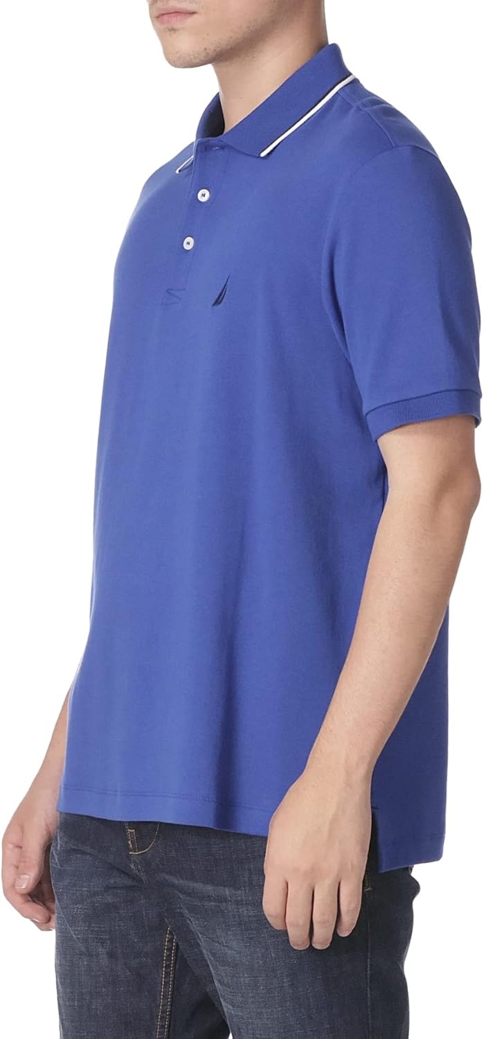 image:imageNautica Mens Classic Fit Short Sleeve Dual Tipped Collar Polo ShirtMonaco Blue