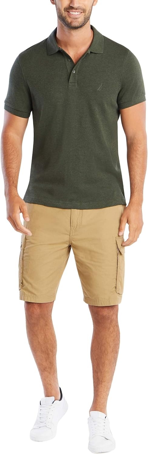 image:imageNautica Mens Classic Fit Short Sleeve Dual Tipped Collar Polo ShirtMoss Heather